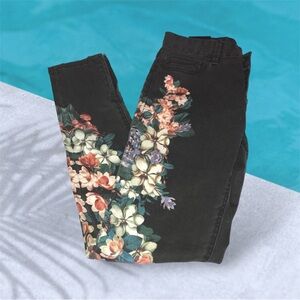 INSIGHT DENIM Black Skinny Jeans with Floral Sides